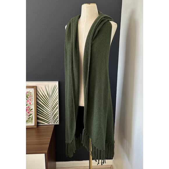Elaine Turner Cashmere Open Front Cardigan Knit Vest Fringe Draped Collar - Picture 2 of 11